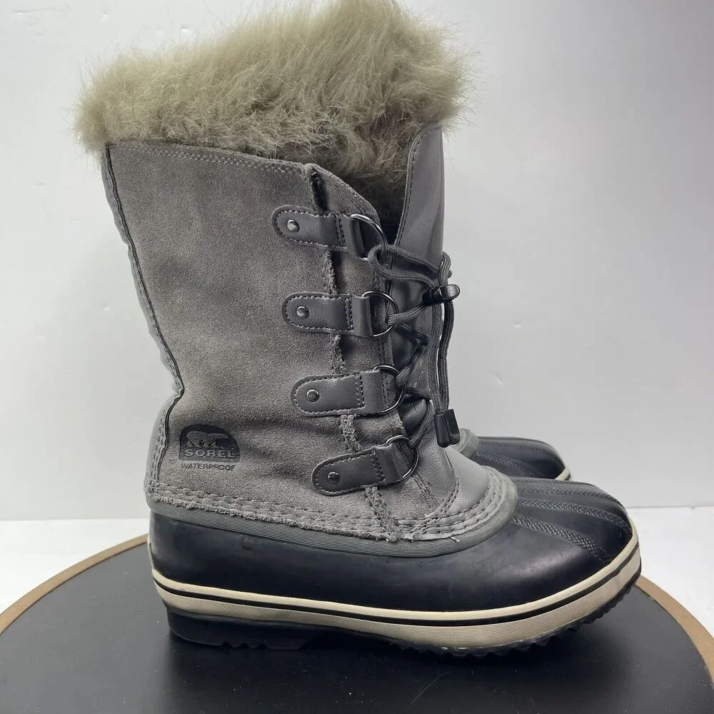SOREL Joan of Arctic Winter Boots Women Sz 5 Gray Faux Fur Insulated Waterproof